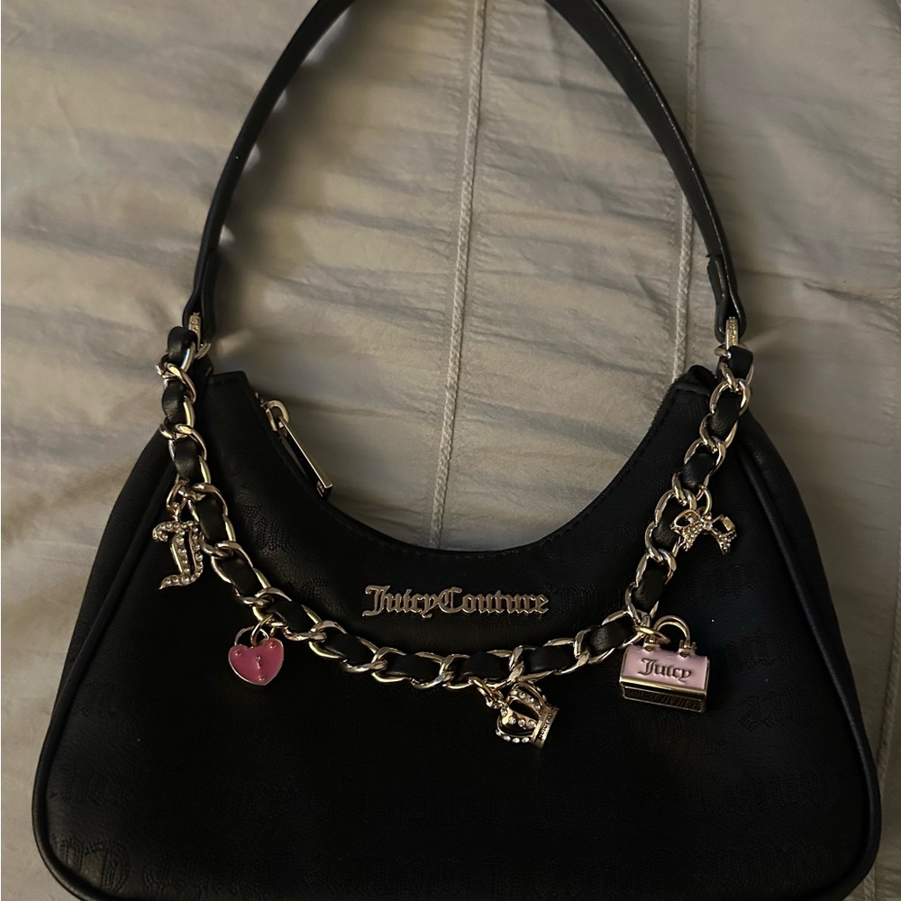 Juicy Couture Black Shoulder Bag with Charm Chain
